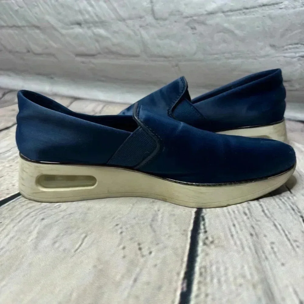 Karl Lagerfeld Paris Cameo2 Blue Satin Wedge Slip On Shoes Women’s size 6.5M